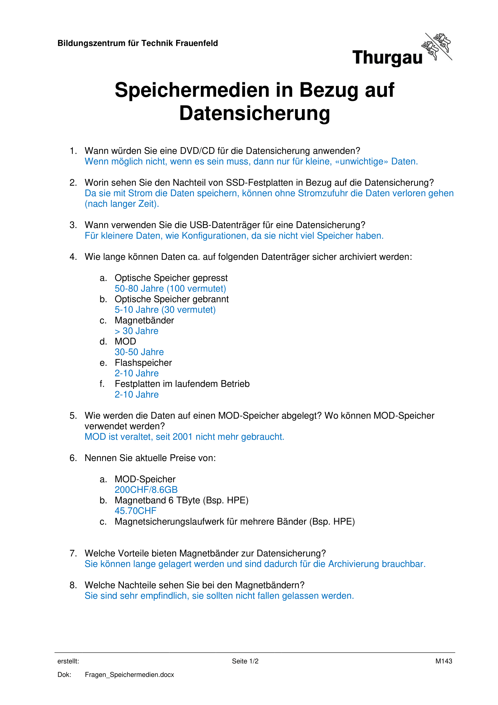 Fragen Speichermedien I