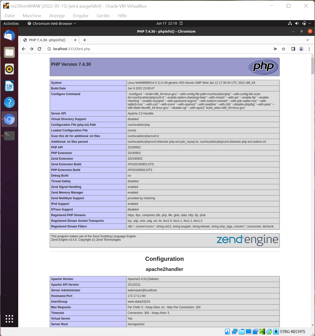 Webseitenaufruf webservertest Container test.php