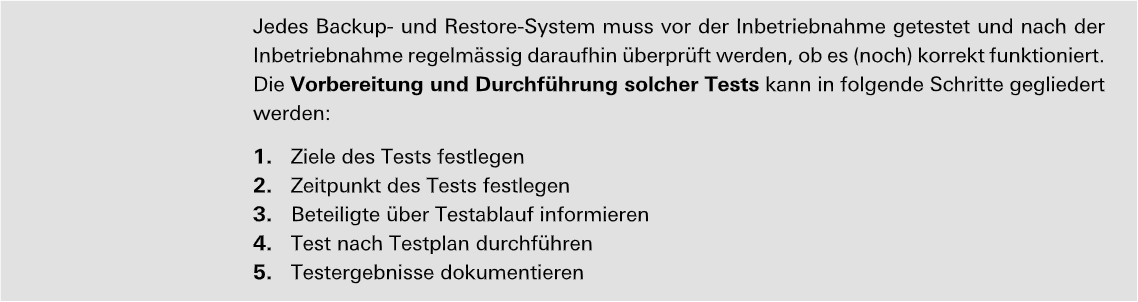 Schritte Backup Testing