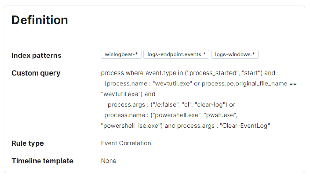 Security Dashboard Rule Definition