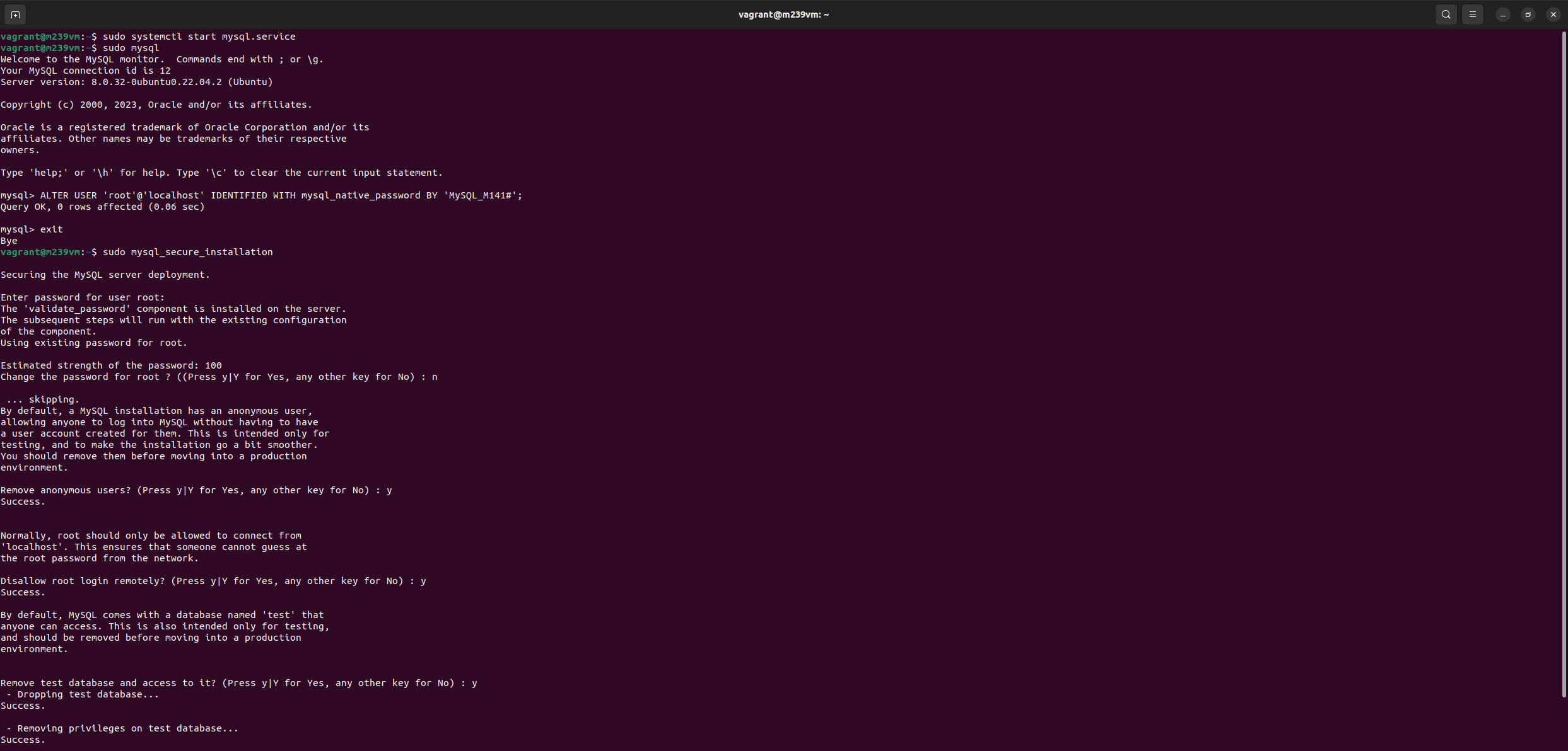 mysql-server Dienst starten und mysql_secure_installation