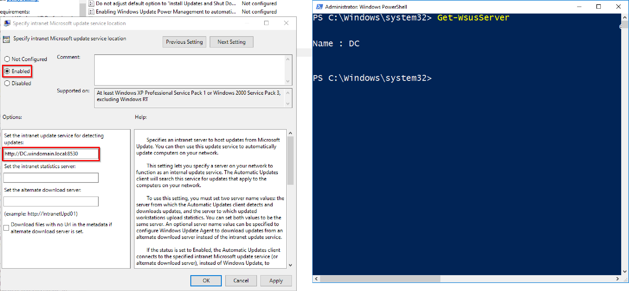 WSUS GPO Service Location