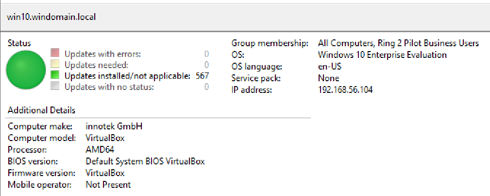 WSUS Überprüfung in der Konsole